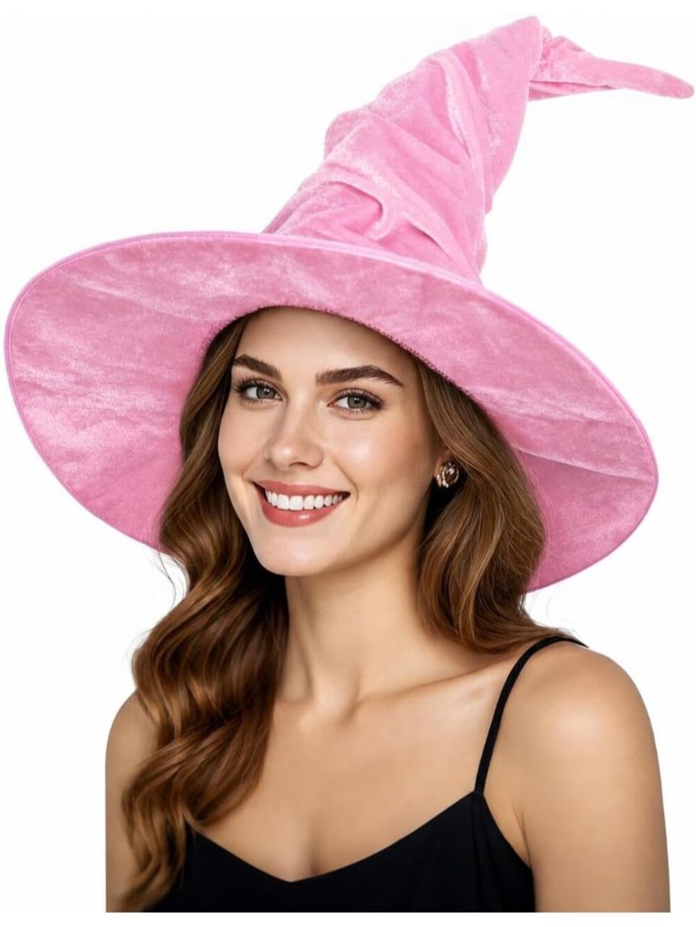 🎃 Women's Pink Velvet Halloween Costume Party Gothic Cosplay Adult Witch Hat